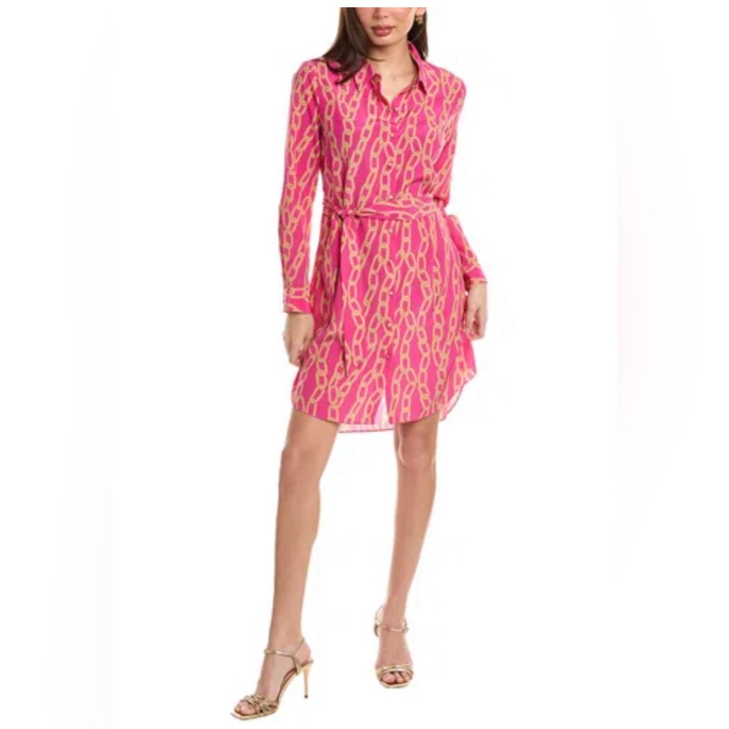 Flora Bea Nyc Natalee Silk Shirtdress In Pink Sz. Xs